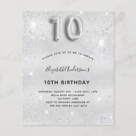 Lámina 10.ª invitación purpurina de plata por cumpleaños