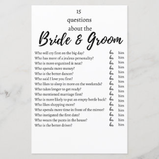 Lámina 15 Questions About the Bride & Groom Wedding Game 