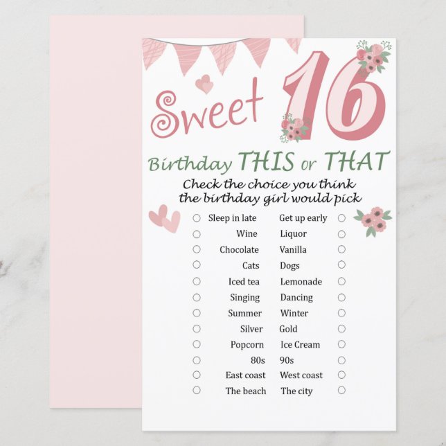 Lámina 16.º cumpleaños éste o aquel juego (Anverso / Reverso)