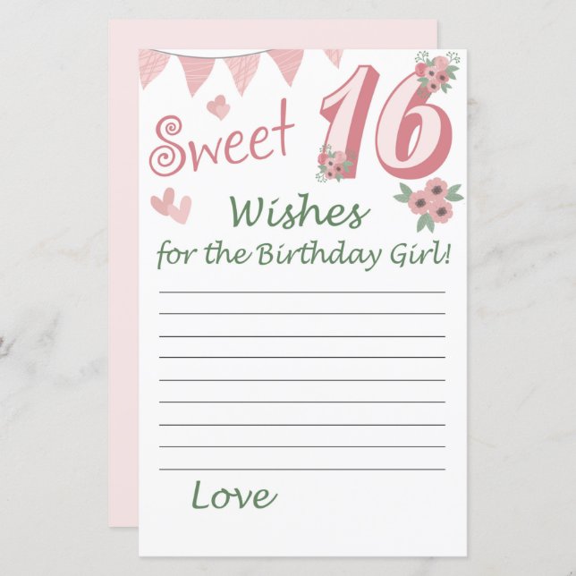 Lámina 16.º deseo de cumpleaños para el chica de cumpleañ (Anverso / Reverso)