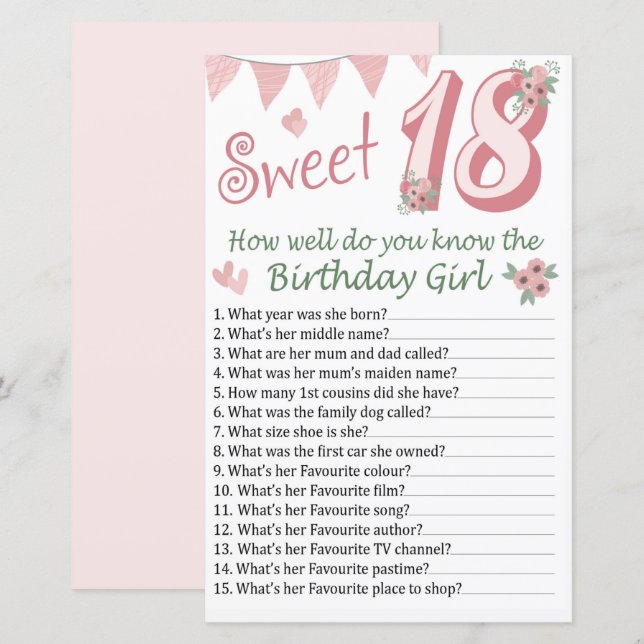 Lámina 18 cumpleaños Qué bien conoces el cumpleaños (Anverso / Reverso)