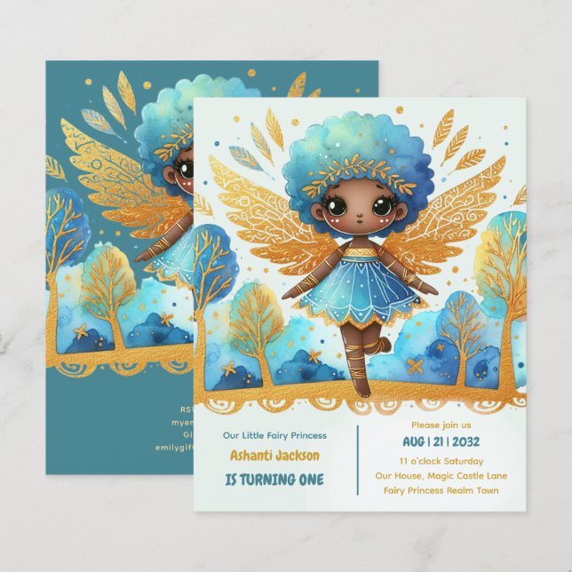 Lámina 1.ᵉʳ cumpleaños de la princesa africana de hadas (Anverso / Reverso)