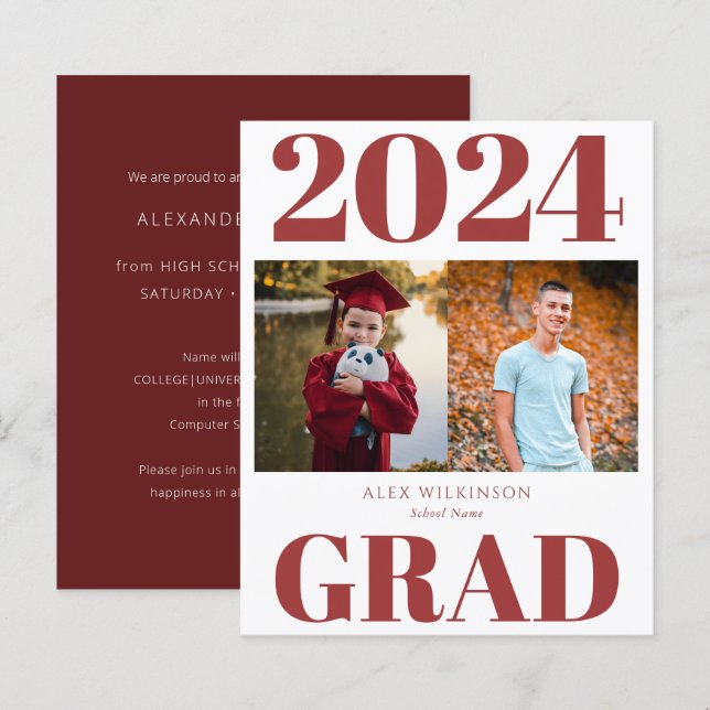 Lámina 2023 PRESUPUESTO Red Modern 2 Foto Grad Invitación (Anverso / Reverso)