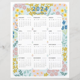 Lámina 2024 A Glance Calendar Floral Office Decor
