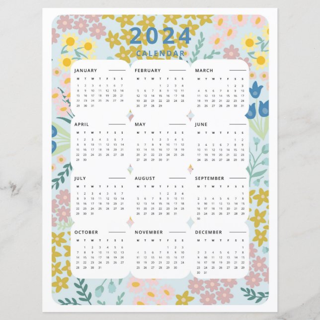 Lámina 2024 A Glance Calendar Floral Office Decor (Anverso)