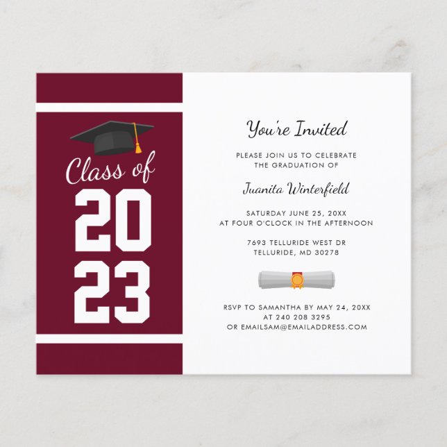 Lámina 2024 Graduación Borgoña Invitación a la fiesta de  (Anverso)