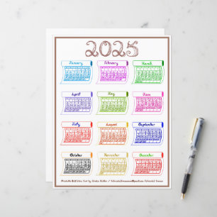 Lámina 2025 pernos de calendario Tipo de letra de tela 12