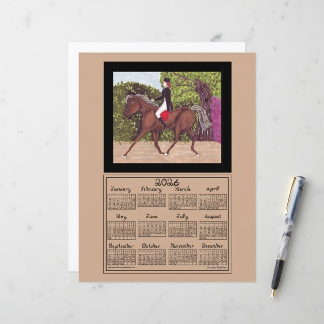 Lámina 2026 Calendar Dressage Horse Sport Fabric Font (Anverso/Reverso In Situ)