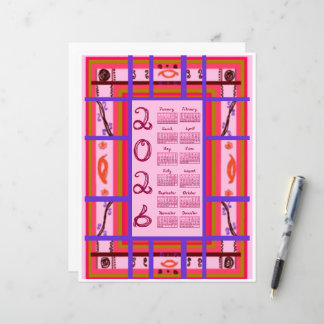 Lámina 2026 Calendar Girl Power Curvy Plaid Berry Fabric 