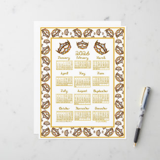 Lámina 2026 Calendar Queen Hearts Gold Crown Fabric Font