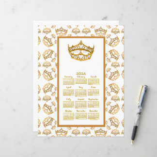 Lámina 2026 Calendar Queen Hearts Gold Crown Fabric Font