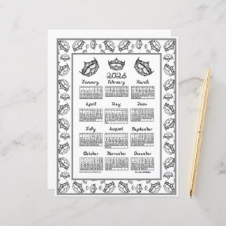 Lámina 2026 Calendar Queen of Hearts Silver Tiara Fabric