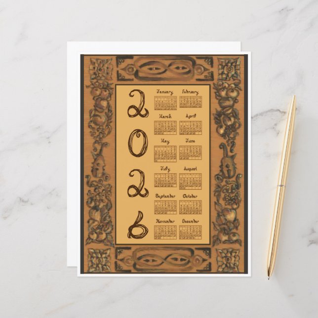 Lámina 2026 Calendar Windsor Castle Inspired Wood Fabric (Anverso/Reverso In Situ)