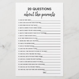 Lámina 20 preguntas Juego Minimalista de Baby Shower