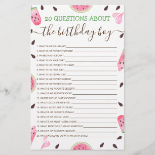 Lámina 20 Preguntas Sobre El Cumpleañero Juego Editable