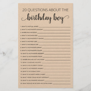 Lámina 20 preguntas sobre el juego Birthday Boy