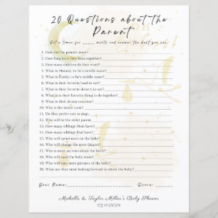 Lámina 20 Preguntas sobre el juego de Baby Shower princip