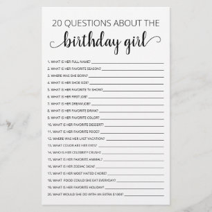 Lámina 20 Preguntas sobre el juego de cumpleaños de la Cu