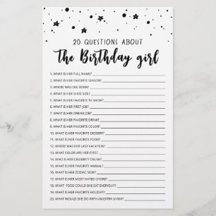 Lámina 20 Preguntas sobre el juego de cumpleaños de la Cu