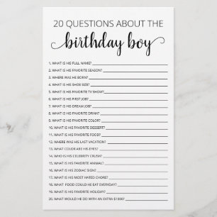 Lámina 20 Preguntas sobre el juego de cumpleaños del niño