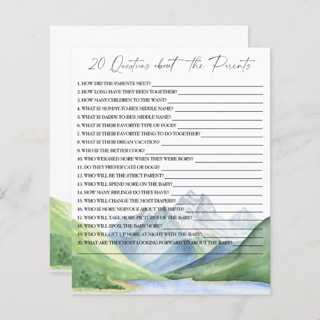 Lámina 20 Preguntas sobre el juego de la ducha de bebé pa (Anverso / Reverso)