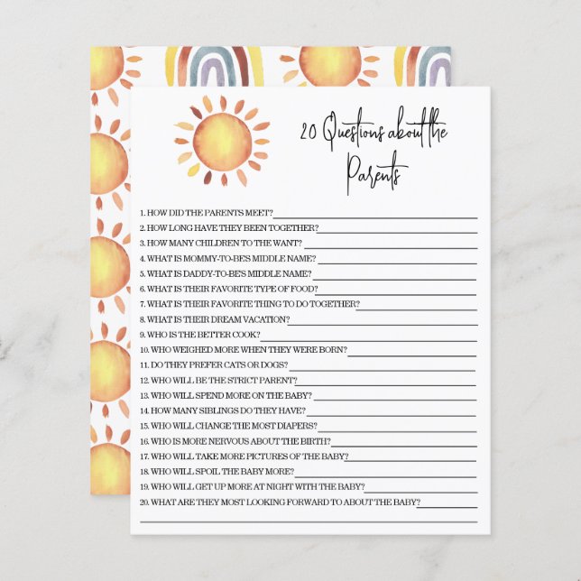 Lámina 20 Preguntas sobre el juego de la ducha de bebé pa (Anverso / Reverso)