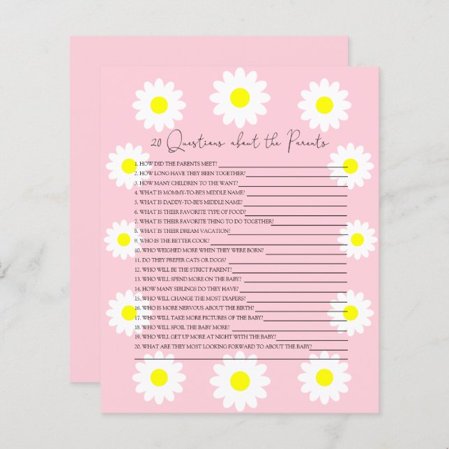 Lámina 20 Preguntas sobre el juego de la ducha de bebé pa (Anverso / Reverso)