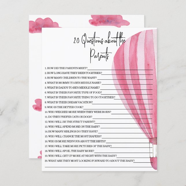 Lámina 20 Preguntas sobre el juego de la ducha de bebé pa (Anverso / Reverso)