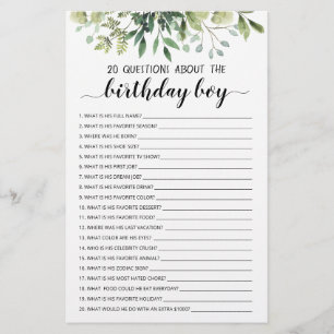 Lámina 20 Preguntas Sobre El Juego Editable Birthday Boy