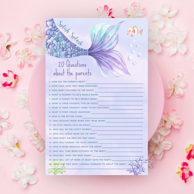 Lámina 20 preguntas sobre la ducha de bebé con sirena par (Subido por el creador)