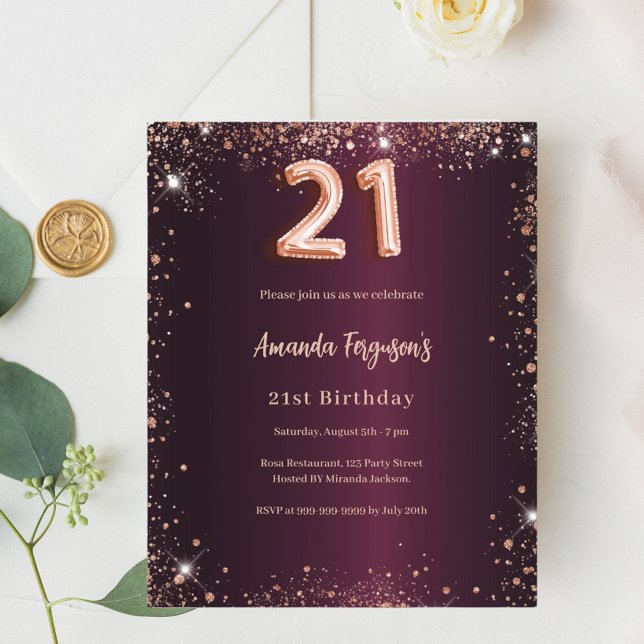 Lámina 21.ª invitación al oro de burgundy rosa de cumplea (Subido por el creador)