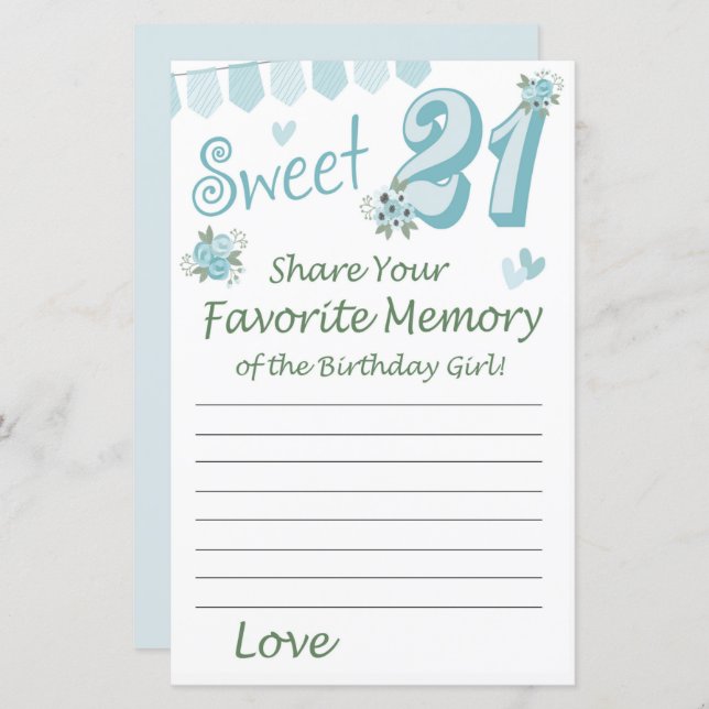 Lámina 21 años Memoria favorita del Chica de cumpleaños (Anverso / Reverso)