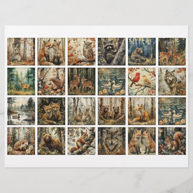 Lámina 24 Forest Animal Squares for Junk Journaling Etc. (Anverso)