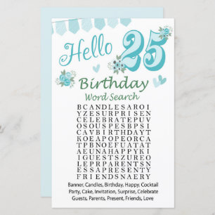 Lámina 25.º juego de búsqueda de palabras de cumpleaños