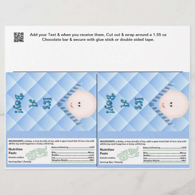 Lámina 2 Baby Boy Shower Candy Bar Wrappers Party Favor (Anverso)