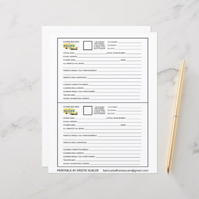 Lámina 2 Pases De Autobús Escolar Para Estudiantes Y Reco (Anverso/Reverso In Situ)