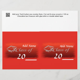 Lámina 2 Rojo Graduado Favor Personalizado Candy Bar Wrap