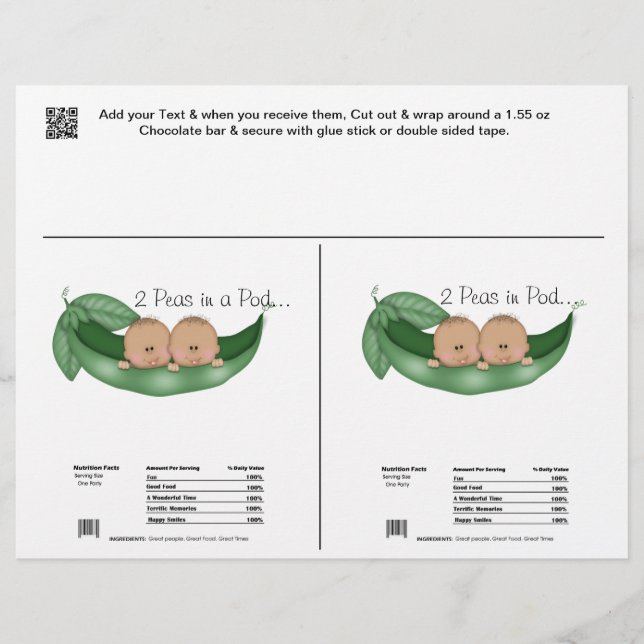Lámina 2 Twins Shower Candy Bar Wrappers Party Favor (Anverso)