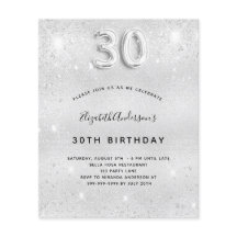 30.ª invitación purpurina de plata por cumpleaños