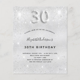 Lámina 30.ª invitación purpurina de plata por cumpleaños