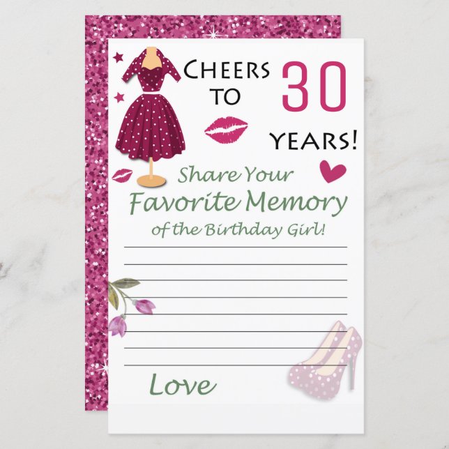 Lámina 30.º cumpleaños Memoria favorita del Chica de cump (Anverso / Reverso)