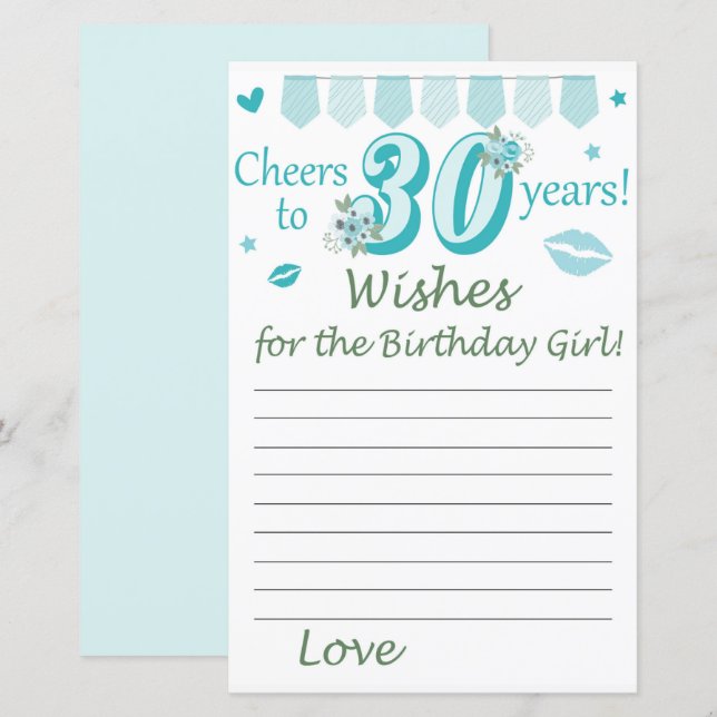 Lámina 30.º deseo para el chica de cumpleaños (Anverso / Reverso)