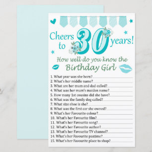 Lámina 30 º ¿Qué tan bien conoce al chica de cumpleaños?