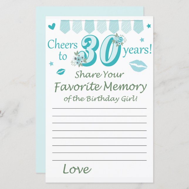 Lámina 30 años Memoria favorita de la Gir de cumpleaños (Anverso / Reverso)