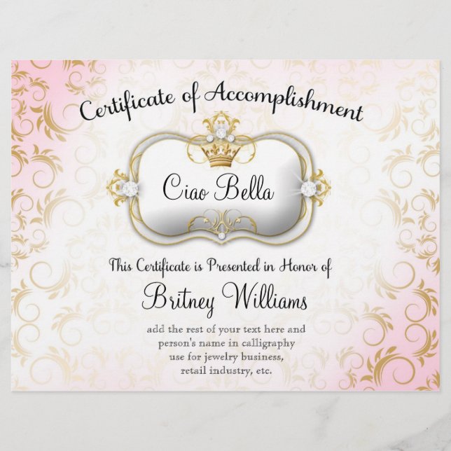 Lámina 311 Certificado de cumplimiento de Ciao Bella (Anverso)