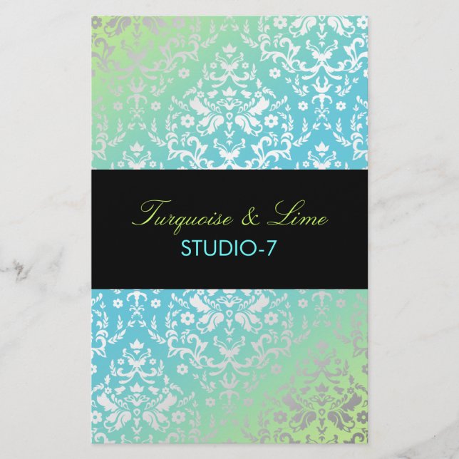 Lámina 311 Dazzling Damask Turquoise & Lime Black (Anverso)