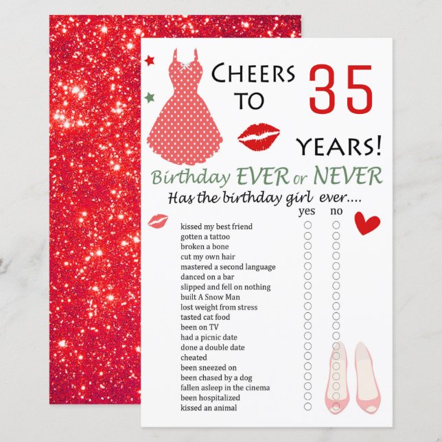 Lámina 35.º cumpleaños o nunca juego (Anverso / Reverso)