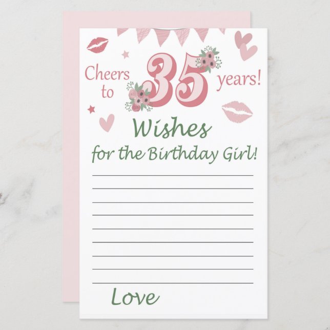 Lámina 35.º deseo de cumpleaños para el chica de cumpleañ (Anverso / Reverso)