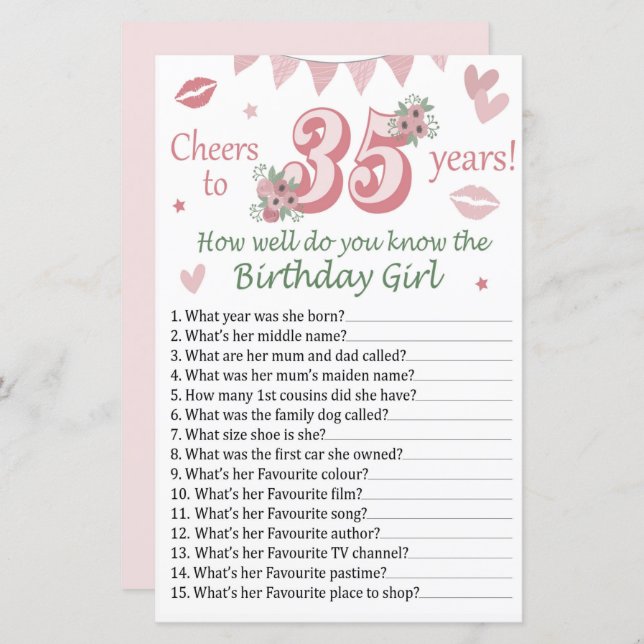 Lámina 35 º ¿Qué tan bien conoce al chica de cumpleaños? (Anverso / Reverso)