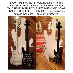 Lámina 3 Guitars Song Sheet Music Man Happy Birday Card